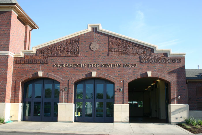 Facade of Protecting the Community project at Sacramento's Fire Station 20.